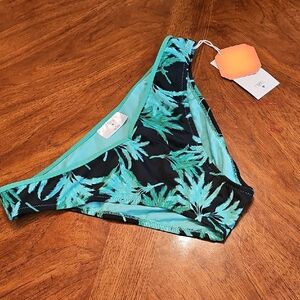 Tropical Leaf Print Bikini Bottom Sz Medium Beach Classic Boho Surfer Elegant